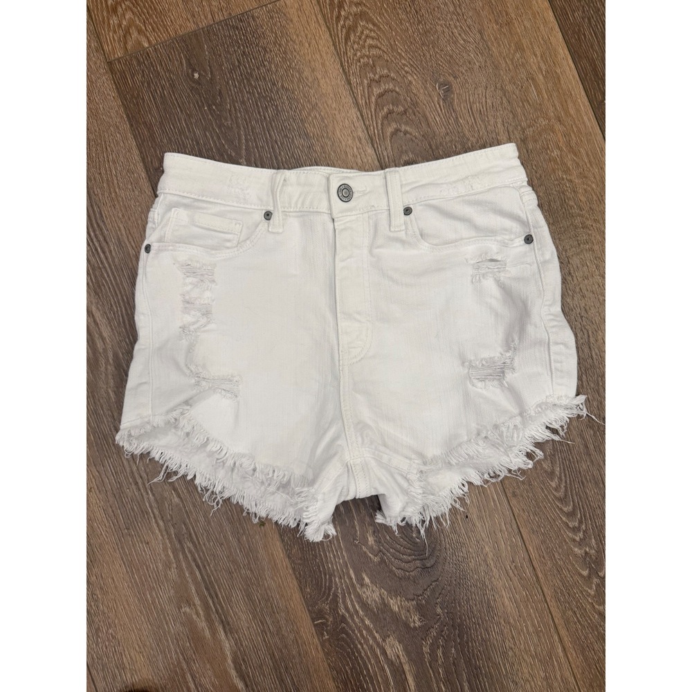 Eunina Lulu High Rise Cut Off Distressed White Denim Shorts Size M festival boho